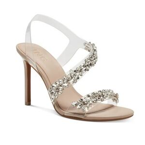 Elegant Rhinestone Heels - Silver Nude 9.5